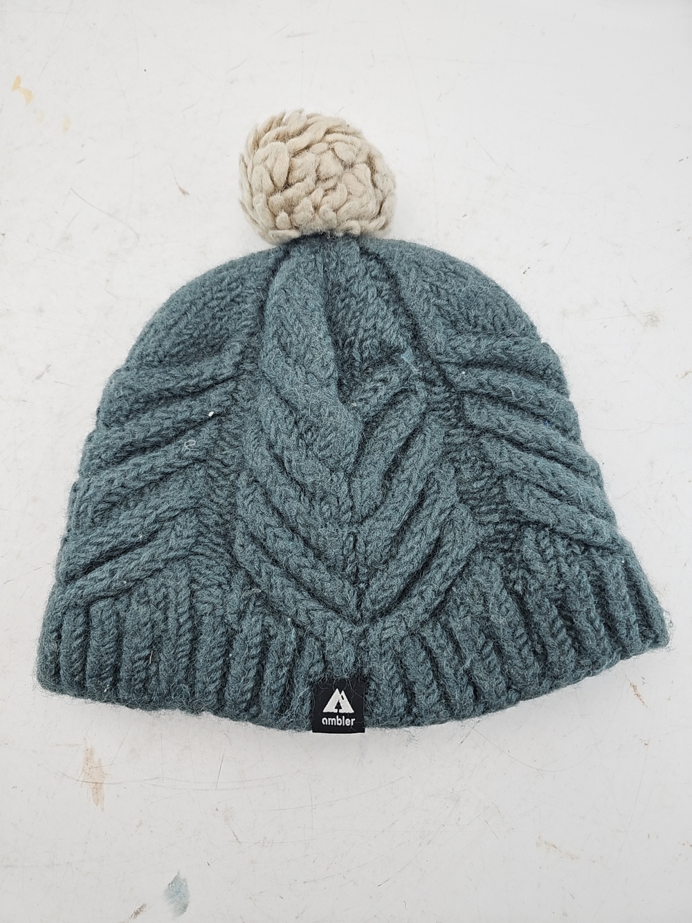 Ambler Women's Teal Knit Pom Beanie with Cream Pom Wool